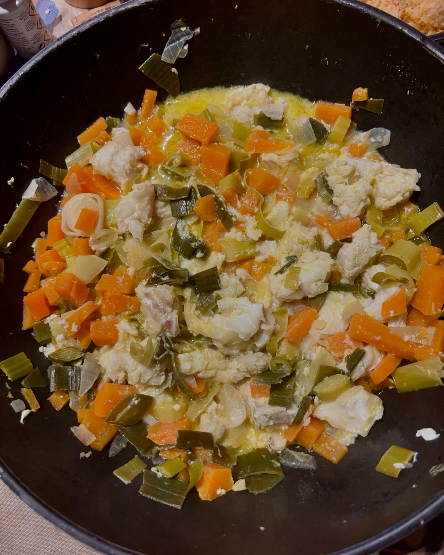 Légumes mijotés aux deux poissons